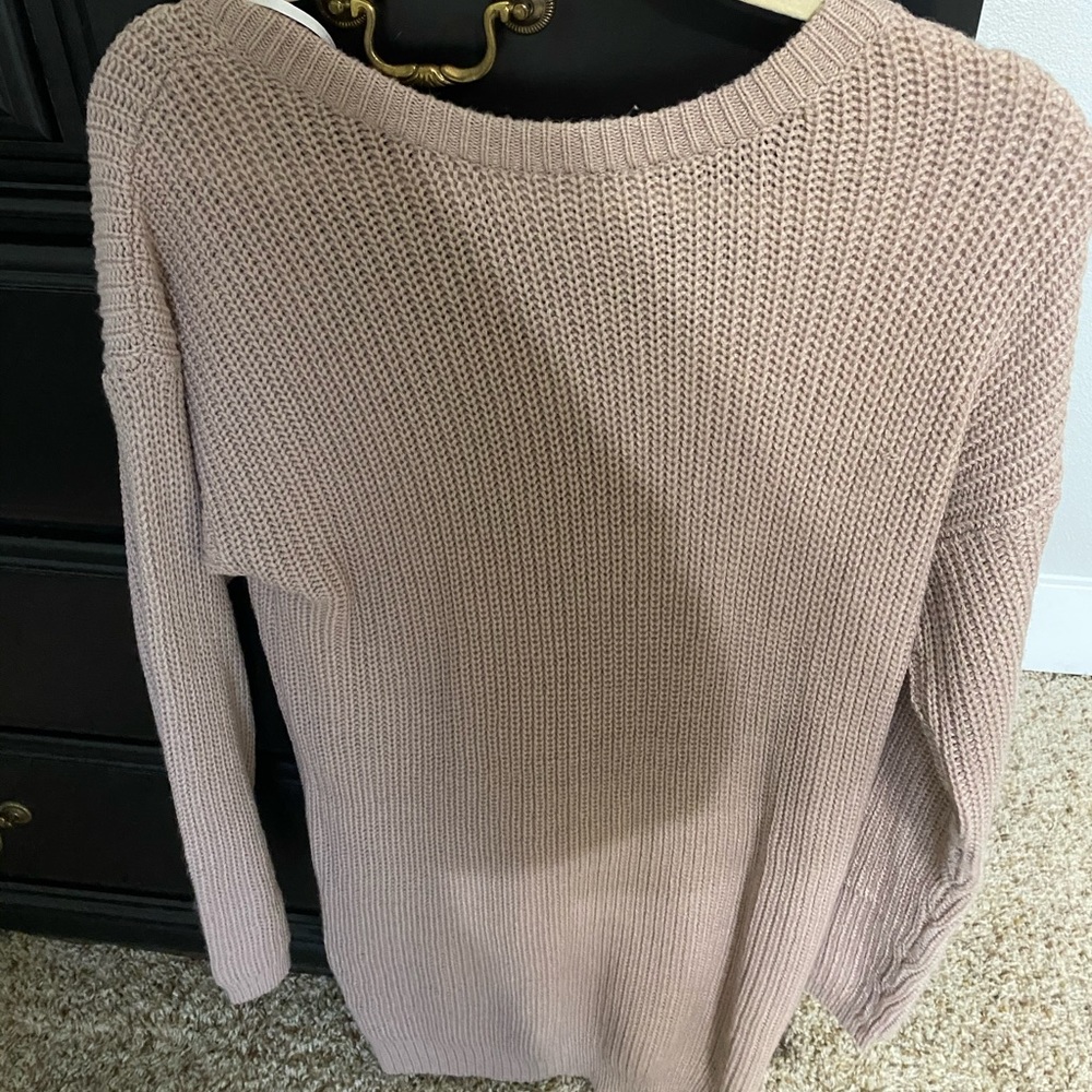 Off the shoulder open back sweater